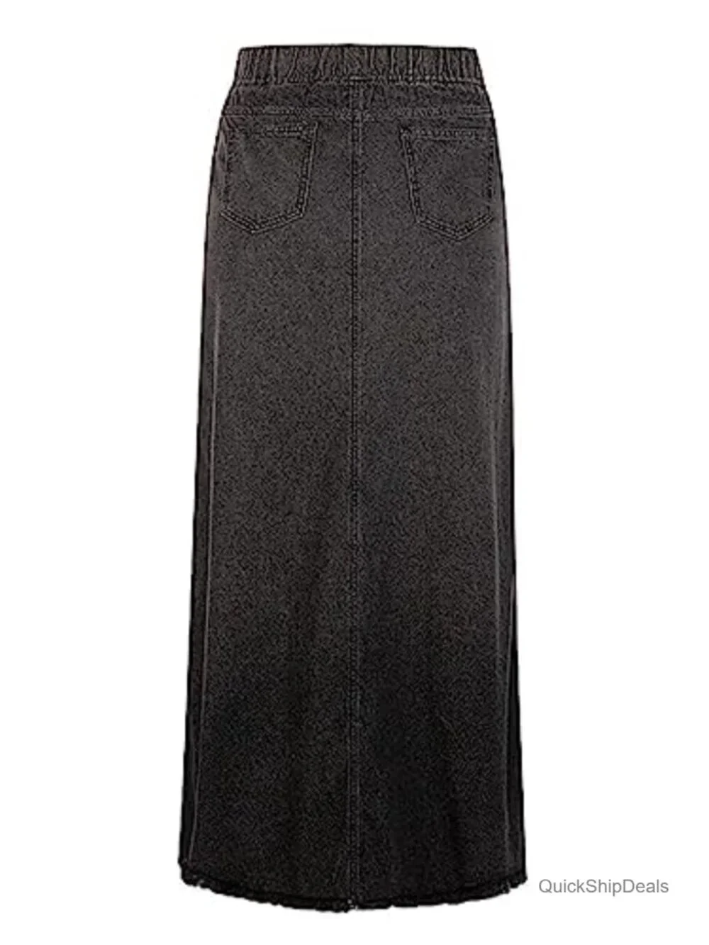 Vintage Frayed Hem A-Line Maxi Denim Skirt, High Waist Elastic, Distressed